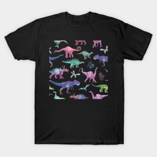 Dinosaurs hand painted multi pastel colors T-Shirt